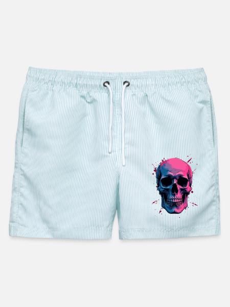 Neon Skull - Männer Badeshorts - hellblau gestreift