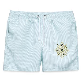 Avi Collection – Elite Geometry Emblem - Männer Badeshorts - hellblau gestreift - Vorne - AI Model Male 178 light (178cm)