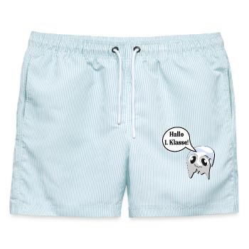 Einschulung Schulkind 1. Klasse Grundschule Geist - Männer Badeshorts - hellblau gestreift - Vorne - AI Model Male 178 light (178cm)