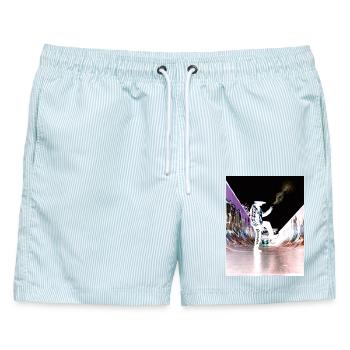 Blessolution "Balance" - Männer Badeshorts - hellblau gestreift - Vorne - AI Model Male 178 light (178cm)