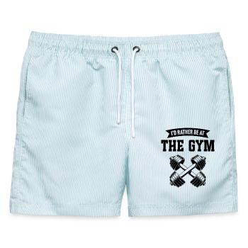 Ich wäre lieber im Fitnessstudio - Männer Badeshorts - hellblau gestreift - Vorne - AI Model Male 178 light (178cm)