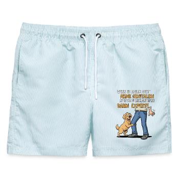 Reib-Experte Hund - Männer Badeshorts - hellblau gestreift - Vorne - AI Model Male 178 light (178cm)