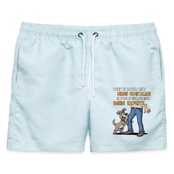 Reib-Experte Hund - Männer Badeshorts - hellblau gestreift - Vorne - AI Model Male 178 light (178cm)