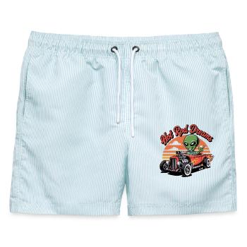 Außerirdischer Hot Rod mit Sonnenuntergang - Männer Badeshorts - hellblau gestreift - Vorne - AI Model Male 178 light (178cm)