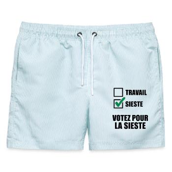 Stimmen Sie für das Humor Office Nap ab - Männer Badeshorts - hellblau gestreift - Vorne - AI Model Male 178 light (178cm)