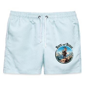 Bergsteiger Ziege auf dem Gipfel - Männer Badeshorts - hellblau gestreift - Vorne - AI Model Male 178 light (178cm)