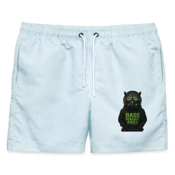 Hardcore Techno Design Bass macht frei Rave Motiv - Männer Badeshorts - hellblau gestreift - Vorne - AI Model Male 178 light (178cm)