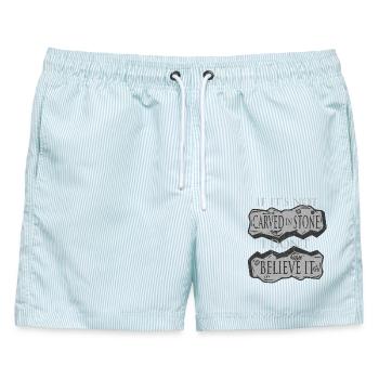 Petroglyphe Petroglyphen Piktogramme - Männer Badeshorts - hellblau gestreift - Vorne - AI Model Male 178 light (178cm)