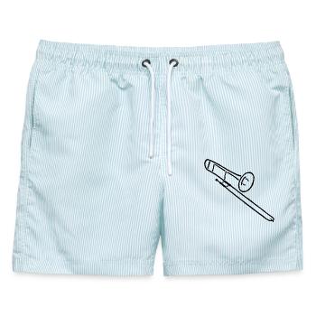 Posaune Skizze Geschenk für Posaunisten - Männer Badeshorts - hellblau gestreift - Vorne - AI Model Male 178 light (178cm)