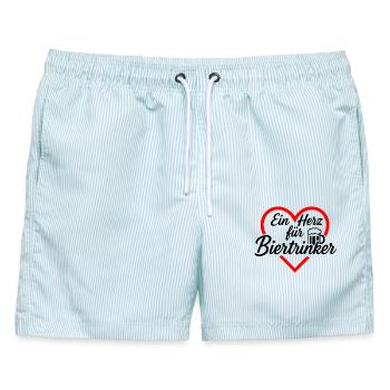 T-Shirt "Ein Herz für Biertrinker" - Männer Badeshorts - hellblau gestreift - Vorne - AI Model Male 178 light (178cm)