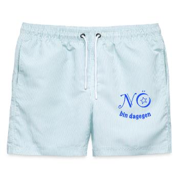 NÖ - bin dagegen!  - Männer Badeshorts - hellblau gestreift - Vorne - AI Model Male 178 light (178cm)
