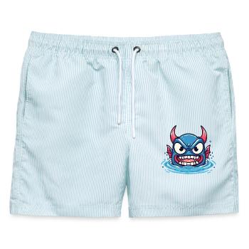 Grimmiger Wasserdämon - Männer Badeshorts - hellblau gestreift - Vorne - AI Model Male 178 light (178cm)