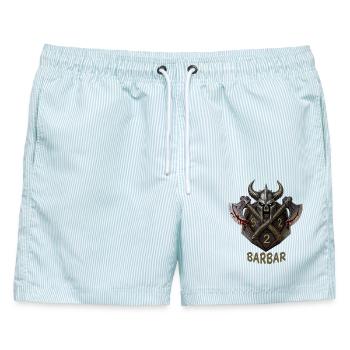 W20 mit Äxten & Hörnerhelm – Barbar Fantasy Dice - Männer Badeshorts - hellblau gestreift - Vorne - AI Model Male 178 light (178cm)