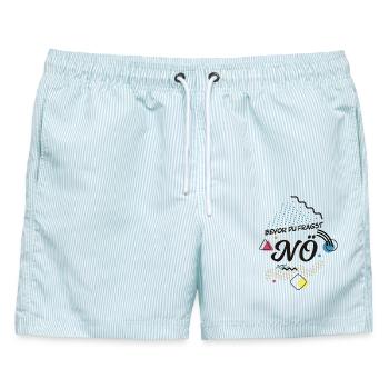 Bevor du fragst: NÖ - nein nope dagegen - Männer Badeshorts - hellblau gestreift - Vorne - AI Model Male 178 light (178cm)