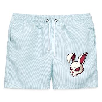 Böser Hase Schädel Illustration - Männer Badeshorts - hellblau gestreift - Vorne - AI Model Male 178 light (178cm)