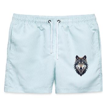 Geometrischer Wolf - Männer Badeshorts - hellblau gestreift - Vorne - AI Model Male 178 light (178cm)