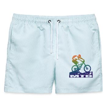 MTB - Männer Badeshorts - hellblau gestreift - Vorne - AI Model Male 178 light (178cm)