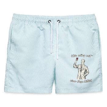 Retro Werbespruch Illustration - Männer Badeshorts - hellblau gestreift - Vorne - AI Model Male 178 light (178cm)