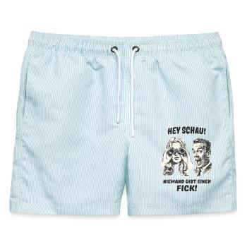 Retro Comic Doppelgänger Illustration - Männer Badeshorts - hellblau gestreift - Vorne - AI Model Male 178 light (178cm)