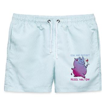 JGA Wein Geschenk Lustig Mädelsabend Nashorn - Männer Badeshorts - hellblau gestreift - Vorne - AI Model Male 178 light (178cm)