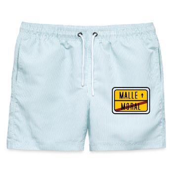 Malle statt Moral – Lustiges Party Design - Männer Badeshorts - hellblau gestreift - Vorne - AI Model Male 178 light (178cm)