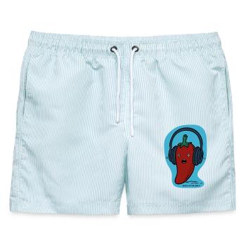 Spice to the Ears | Funny Spicy Audiobook - Männer Badeshorts - hellblau gestreift - Vorne - AI Model Male 178 light (178cm)