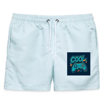Gaming Vibe Retro Design - Männer Badeshorts - hellblau gestreift - Vorne - AI Model Male 178 light (178cm)