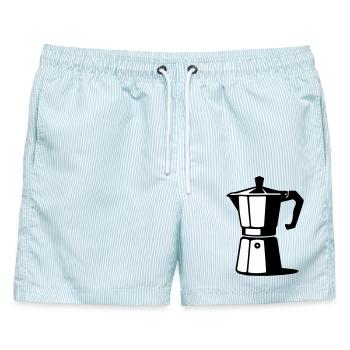 Espresso Kanne  - Männer Badeshorts - hellblau gestreift - Vorne - AI Model Male 178 light (178cm)