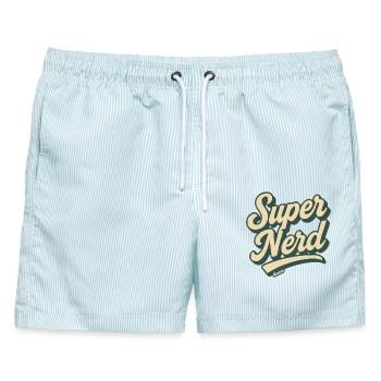 Super Nerd Retro Script - Männer Badeshorts - hellblau gestreift - Vorne - AI Model Male 178 light (178cm)