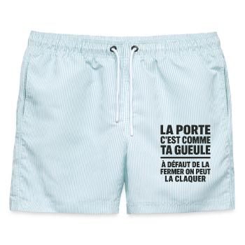 Die Tür ist wie deine lustige Pointe im Gesicht - Männer Badeshorts - hellblau gestreift - Vorne - AI Model Male 178 light (178cm)