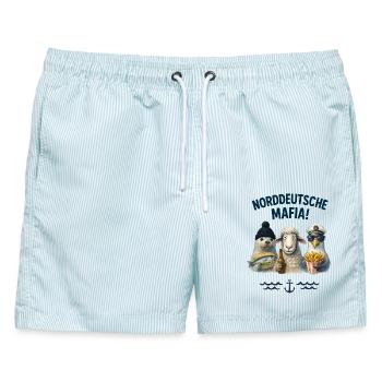 Norddeutsche Mafia - Männer Badeshorts - hellblau gestreift - Vorne - AI Model Male 178 light (178cm)