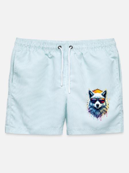 Stylischer Hund mit Sonnenbrille Neon Shirt - Männer Badeshorts - hellblau gestreift