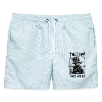 Therapie ist teuer Wind ist kostenlos Motorradfahrer - Männer Badeshorts - hellblau gestreift - Vorne - AI Model Male 178 light (178cm)