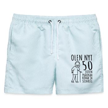 50 Geburtstag Mann 50er Ich bin 50 Jahre alt - Männer Badeshorts - hellblau gestreift - Vorne - AI Model Male 178 light (178cm)