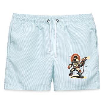 Space Monkey Astronaut Laser Blaster - Männer Badeshorts - hellblau gestreift - Vorne - AI Model Male 178 light (178cm)