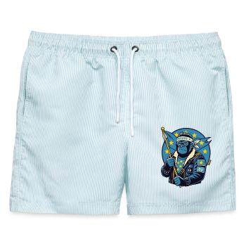 EU Gorilla Biker Stil - Männer Badeshorts - hellblau gestreift - Vorne - AI Model Male 178 light (178cm)