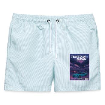 Tuned in Japan Neon JDM Cover - Männer Badeshorts - hellblau gestreift - Vorne - AI Model Male 178 light (178cm)