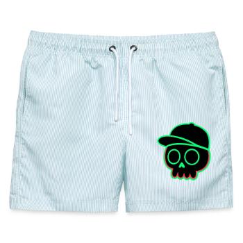Neon Schädel Cap - Männer Badeshorts - hellblau gestreift - Vorne - AI Model Male 178 light (178cm)