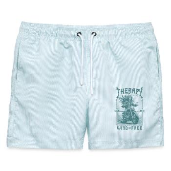 Therapie ist teuer Wind ist kostenlos Motorradfahrer - Männer Badeshorts - hellblau gestreift - Vorne - AI Model Male 178 light (178cm)