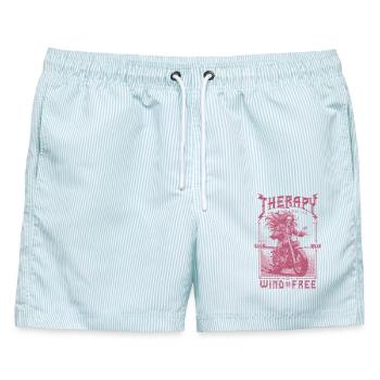 Therapie ist teuer Wind ist kostenlos Motorradfahrer - Männer Badeshorts - hellblau gestreift - Vorne - AI Model Male 178 light (178cm)