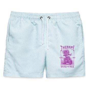 Therapie ist teuer Wind ist kostenlos Motorradfahrer - Männer Badeshorts - hellblau gestreift - Vorne - AI Model Male 178 light (178cm)