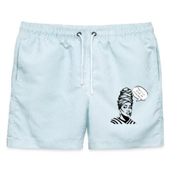 Bewusstheit und Dankbarkeit in der Silhouette - Männer Badeshorts - hellblau gestreift - Vorne - AI Model Male 178 light (178cm)