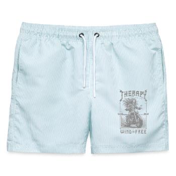 Therapie ist teuer Wind ist kostenlos Motorradfahrer - Männer Badeshorts - hellblau gestreift - Vorne - AI Model Male 178 light (178cm)
