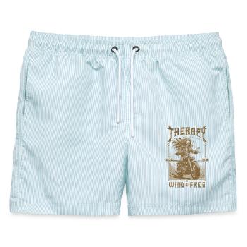 Therapie ist teuer Wind ist kostenlos Motorradfahrer - Männer Badeshorts - hellblau gestreift - Vorne - AI Model Male 178 light (178cm)