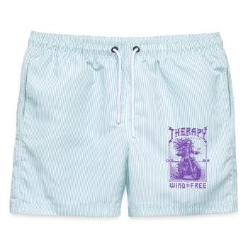 Therapie ist teuer Wind ist kostenlos Motorradfahrer - Männer Badeshorts - hellblau gestreift - Vorne - AI Model Male 178 light (178cm)