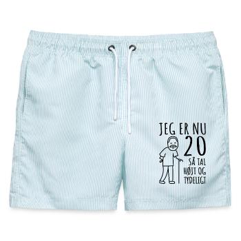 20. Geburtstag, 20 Jahre Mann, ich bin jetzt 20 - Männer Badeshorts - hellblau gestreift - Vorne - AI Model Male 178 light (178cm)