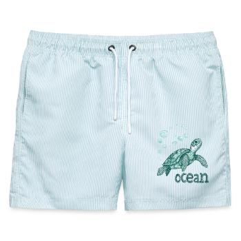 Save the ocean - schildkröte - Männer Badeshorts - hellblau gestreift - Vorne - AI Model Male 178 light (178cm)