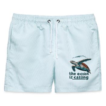the ocean is calling - schildkröte beach - Männer Badeshorts - hellblau gestreift - Vorne - AI Model Male 178 light (178cm)
