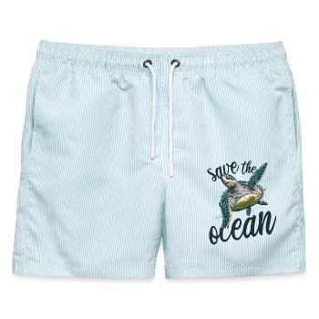 Save the ocean - schildkröte - Männer Badeshorts - hellblau gestreift - Vorne - AI Model Male 178 light (178cm)