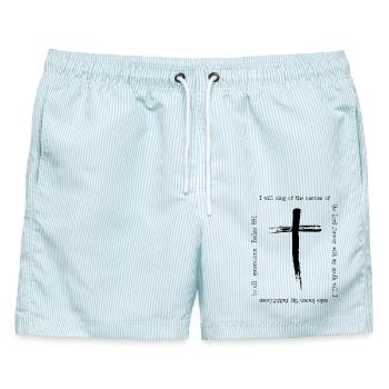 Kreuzpinselstrich Barmherzigkeitslied - Männer Badeshorts - hellblau gestreift - Vorne - AI Model Male 178 light (178cm)